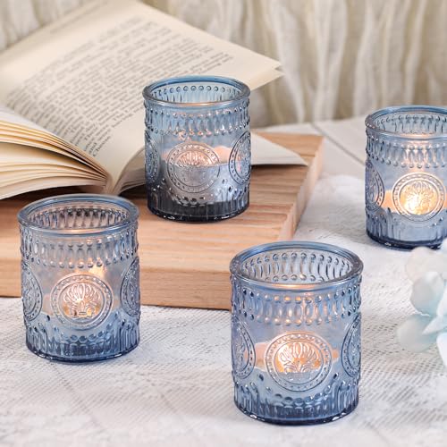 MATAHUM 12 Pcs Blue Votive Candle Holder, Glass Tealight Candle Holders for Wedding Table Centerpiece, Home Decor, Birdal Shower, Party - color: Blue, size: 12pcs