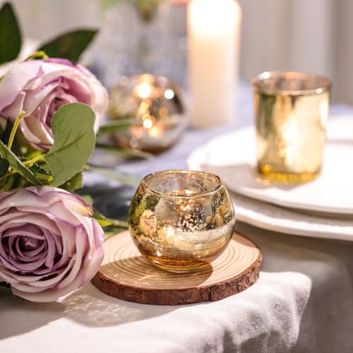DEVI 48PCS Assorted Gold Votive Candle Holders Bluk, Gold Wedding Decorations, Mercury Glass Candle Holder for Tea Lights, Christmas Party Diwali Centerpieces for Table, Wedding Party Supplies - color: Gold