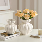 White Ceramic Vase, 6.8 Inch Modern Boho White Flower Vase for Home Decor, Unique Vase for Farmhouse Living Room Cabinet Table Centerpieces Wedding Decorations - size: Small