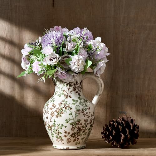 SIDUCAL Ceramic Vase with Handle, Vintage Vase, Chinoiserie Floral Vase for Home Decor, Table, Living Room, Shelf, Christmas Decoration (Green and Beige) - color: Green and Beige