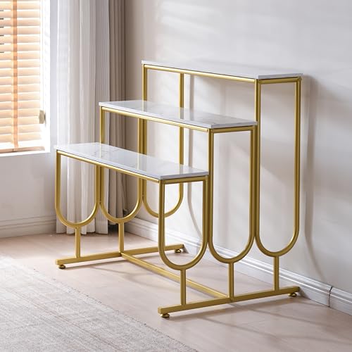 Heavy Duty Display Riser Stand, Tiered Shoes Bags Dolls, Display Table, Imitation marble Grain Planks Display Shelf(3 Tier)