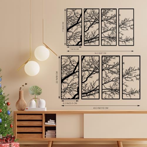 ESTART 4 Pieces Tree of Life Metal Wall Decor, Black Tree Branch Metal Wall Art, Tree Sign Wall Hangings for Home Garden Office Living Room Indoor Outdoor (Large) - color: Black, size: Large
