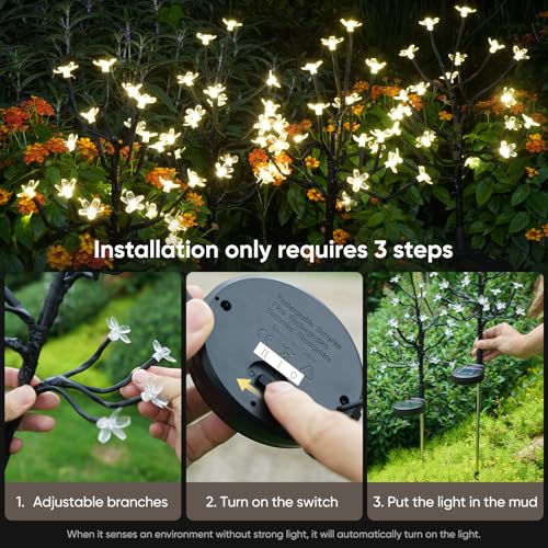 Solar Garden Lights Outdoor Waterproof,Garden Decor Solar Flowers For Outside Decorative,2Pack 2Modes Solar Powered Fairy Outdoor Decorations for Yard Patio Pathway, Gardening Gifts Mothers Day - color: Warm White, size: 2 Pack