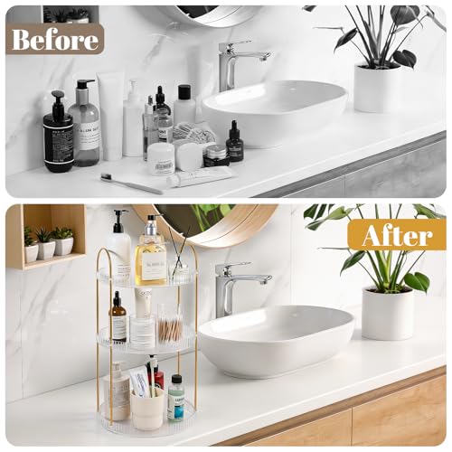 Anyoifax 360° Rotating Makeup Organizer 3 Tier Large Capacity Perfume Skincare Tray for Dresser Spinning Bathroom Counter Organizer for Vanity Lazy Susan Turntable Storage for Kitchen, Clear - size: 3 Tier