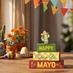 Smile Happy Cinco De Mayo Wooden Block Stack with Cactus Decor, Mexican Fiesta Tiered Tray Tabletop Sign for Cinco De Mayo Party Decorations - style: Cactus