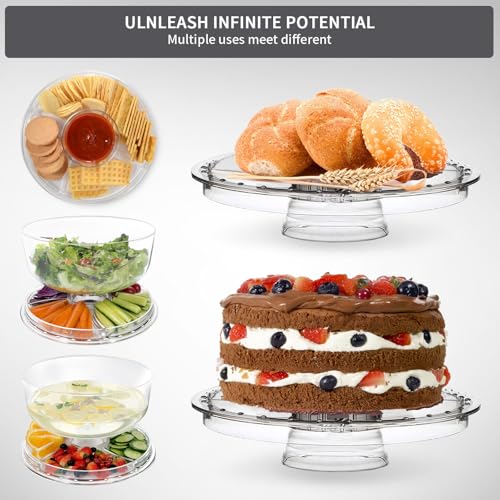 Masthome Cake Stand with Demo Cover, 6 in 1 Multi-Functional Serving Platter Display Stand for Christmas Wedding Party, Acrylic Cake Plate/Salad Bowl/Dessert Platter, BPA-Free, Send 2 Spoon - color: Acrylic Cake Stand With Lid