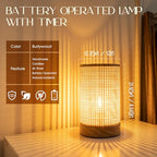 LUSHARBOR Battery Operated Lamp Boho Rattan Table Lamp with Timer, Battery Powered Lamp Bedside Cordless Accent Lamp for Livingroom/Entryway/Tabletop Decor Beige - style: LATTICE