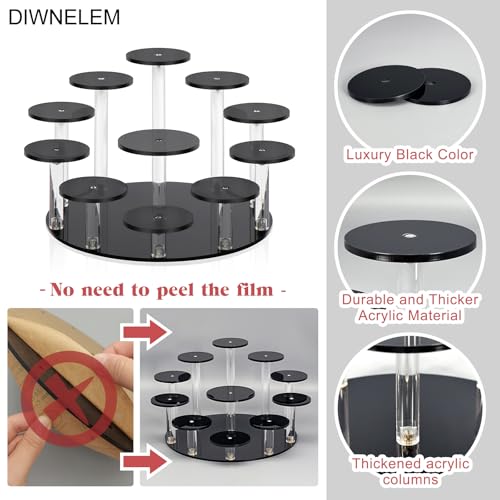 DIWNELEM Round Jewelry Stand Acrylic Display Riser Stands Dessert Tower Display Tower for Watch,Jewelry,Rings,Earrings,Mini Figurines,Cupcakes(Black,11Tier) - size: Black-11 Tier