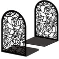 Book Ends Black Metal Bookends for Shelves Decor Rose Heavy Duty Bookends for Book Supports Unique Book Stopper for Office Book Holder Shelf Accessories 7x4.7x3.5 inch 1 Pairs/2 Pcs - style: Rose
