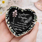 Personalized Jewelry Dish for Daughter in Law, Ceramic Trinket-Dish Heart Shape Ring Holder, Mother in Law Gift, Sentimental Keepsake Tray, Birth Floral Jewelry Organizer - color: Daughter In Law 127