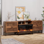 BVIUNTWO 3-Sided Glass Farmhouse Fireplace TV Stand for TVs Up to 100 Inch, Entertainment Center with 36" Electric Fireplace, 4 Drawers Storage,Brown - color: Brown