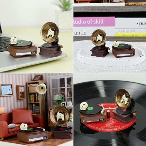 RAQWI Cat Vintage Phonograph and Record Player Figurine Suitble for Office, Home Decoration Perfect for Cat Lovers - style: Player
