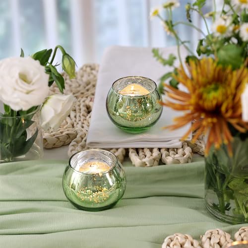 Volens Round Green Votive Candle Holders Set of 12, Green Wedding Centerpiece Table Decorations, Mercury Glass Tealight Candle Holder for Bridal Shower, Baby Shower & Home Decor - color: Green