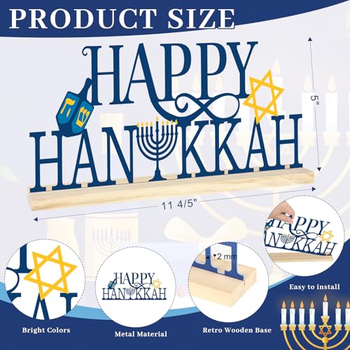 COCHIE Metal Happy Hanukkah Sign, Chanukah Menorah Turkey Table Centerpieces Decorations for Home, Office, Shelf, Mantel, Indoor, Jewish Festival Candles Party Supplies Decor (Hanukkah) - style: Hanukkah