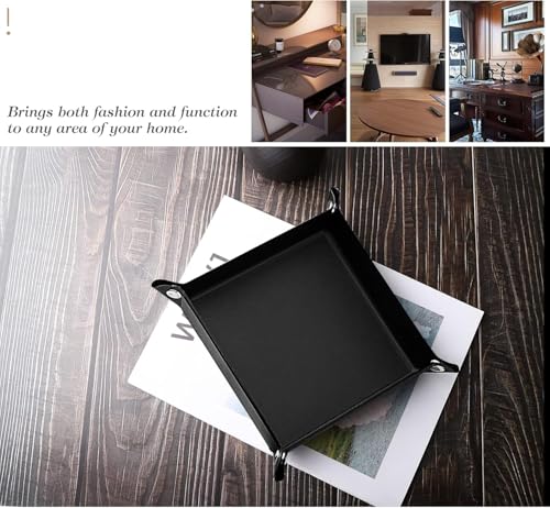 Luxspire Valet tray, PU Leather Tray, Catchall Tray, Men Women Jewelry Key Tray, Desk Storage Plate for Key Coin Phone Jewelry Wallet, Small Size - Black - size: 8.6" x 8.6" x 0.1"