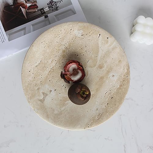 Nawgnail Handmade Travertine Fruit Bowl for Kitchen Counter 10", Large Decorative Bowl for Home Decor, Modern 3-Legs Serving Plate, Key Bowl for Entryway