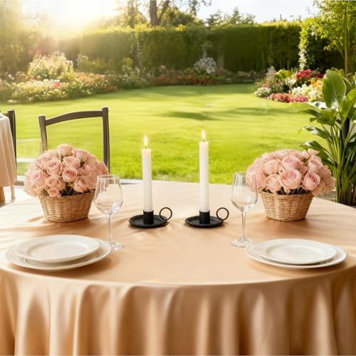 Taper Candle Holders Set of 2 Vintage Candlestick Holders Candlelight Stand with Handle for Home Wedding Table Decor (Black) - color: Black