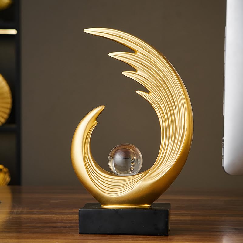 Modern Abstract Art Sculptures, Gold Entryway Table Accents, Black Shelf Decor Accents, Abstract Art Resin Sculpture for Dining Room, Office & Coffee Table – Centerpiece Fireplace Decor (Gold) - color: Gold