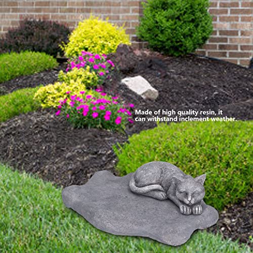 Hapivida Cat Garden Statue, 5.5in Mini Pet Garden Memorial Stone Sleeping Cat Statue Decor Outdoor Resin Realistics Sculptures Gift Grey - size: Grey Cat