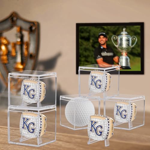 12 Pack Championship Ring Display Case Clear Acrylic Ring Case Display Box for Sports Baseball Softball Football Golf Single Ring Coin Holder Stand, 2.16 Inch - size: 12 Pack