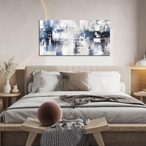 Prepeyssee White and Blue Abstract Canvas Wall Art for Living Room Bedroom Home Office Large Modern Grey Abstract Canvas Prints Picture Ready to Hang Size 20x40 - color: white, size: 20L" x 40W"