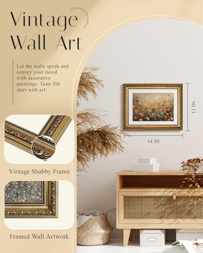 InSimSea Retro Gold Framed Wall Art, Vintage Nature Landscape Flower Wildflower Canvas Print Home Wall Decor, Landscape Farmhouse Decor, Antique Picture Frame Retro Paintings, 11x14 Inch - color: Daisy Flower Sea, size: 14"L x 11"W