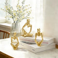 3PCS Gold Thinker Statues Home Decor, Resin Abstract Trendy Art Sculpture, Modern Aesthetic Collectible Figurines Display for Home Office Bedrooms Shelf Table Desktop Decoration