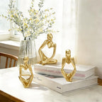 3PCS Gold Thinker Statues Home Decor, Resin Abstract Trendy Art Sculpture, Modern Aesthetic Collectible Figurines Display for Home Office Bedrooms Shelf Table Desktop Decoration