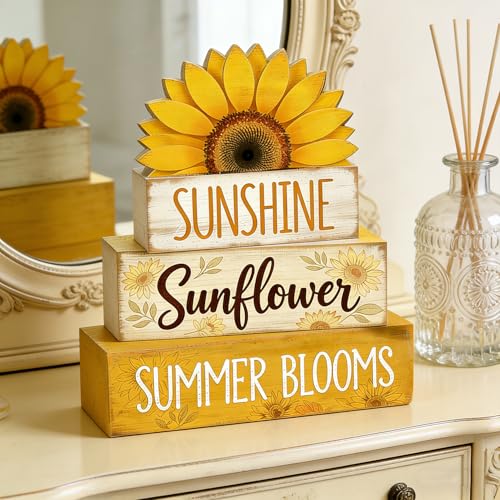 4 Pcs Sunflower Decor Faux Book Stack Blocks Farmhouse Tiered Tray Decor Summer Decorations for Home Kitchen Table Rustic Sunflower Kitchen Decor - style: Sunflower