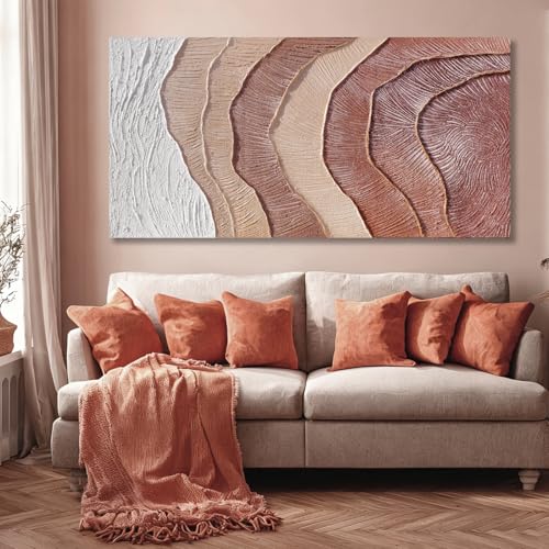 Hue7Art Modern Abstract Neutral Canvas Wall Art Beige Brown Textured Minimalist Painting Contemporary Artwork for Living Room Bedroom Office Wall Decor 24x48 Inch - color: White and Reddish Brown, size: 48"L x 24"W