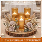 6 Pcs 8 Inch Tall Glass Ribbed Cylinder Vases Clear Floating Candle Flower Vase in Bulk, Hurricane Candle Holder for Wedding Housewarming Gift Table Centerpieces(Amber) - color: Amber, size: 8 Inch