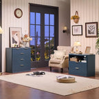 LEYAOYAO 31" Wide Fluted Nightstand with Charging Station, Oversized Extra Large 2 Drawers Night Stand,Blue Wood Bedside Table,Tall Bed Side End Tables,Modern Chest of Drawers Dressers for Bedroom - color: Blue, size: 2 Drawers