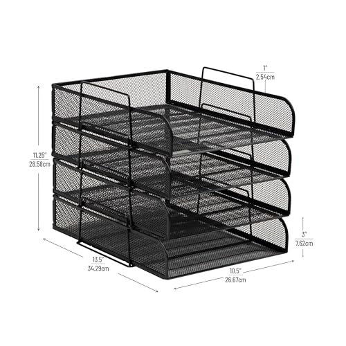 Mind Reader Stackable Paper Tray, Desktop Organizer, File Storage, Office, Metal Mesh, 10.5" L x 13.5" W x 11.25" H, 4 Pcs., Black - color: Classic Black