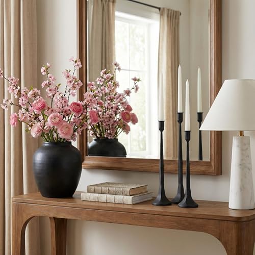 Denique Iron Taper Candle Holder Set of 3, Black Candlestick Holders Decorative Candle Stand, Tapered Candle Holders Tall Set for Wedding, Dining Table, Home Decoration (Black) - color: Black, size: 12”,14”,15.5”