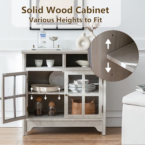 Buffet Cabinet with Storage, Solid Wood Sideboard Cabinet, TV Stands, Coffee Bar Station, Modern Farmhouse Console Table for Dining Room, Kitchen, Living Room, Entryway, Gray - color: Grey