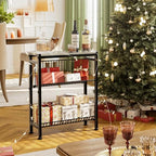 Narrow Side Table for Small Space, 3-Tier End Table with Magazine Holder, Slim Nightstand with Wire Shelf, Skinny Bedside Table in Living Room, Bedroom, Study, Kitchen and Balcony(Greige) - color: Upgrade-greige