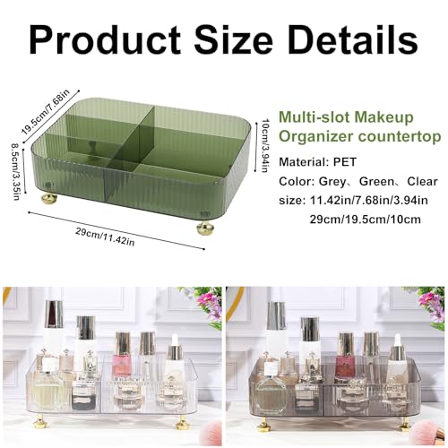 DASITON Makeup Organizer Countertop for Vanity, 5 Slots Makeup Brush Holder Organizer, Vintage Makeup Perfume Tray Cosmetic and Skincare Organizers for Bedroom Bathroom Counter, Desk Storage (Green) - color: Green