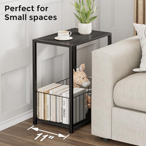 Homleke Side Table with Magazine Holder, Record Player Stand with LP Shelf, End Table for Living Room, Bedroom, or Bedside, Easy Assembly, 11" D x 16.9" W x 23.6" H, Black - color: Black - Large