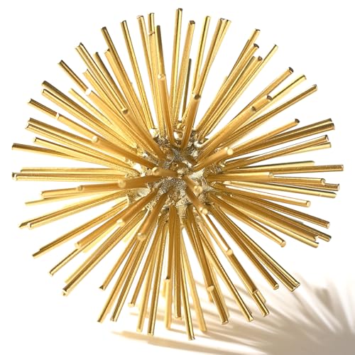 Gold Sphere Decor, Metal Gold Starburst Tabletop Sculpture Decor, Modern Metal Starburst Centerpiece, Spike Ball Decoration for Home Decor - color: Gold-starburst-4.2"