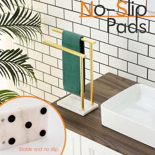 Hand Towel Bars for Bathroom Vanity Countertop 2-Tier Towel Rack Holders Stand with Heavy Marble Base Thicken Steady, Brushed Gold Stainless Steel AN7003GD - color: Brushed Gold, size: 2-Bar