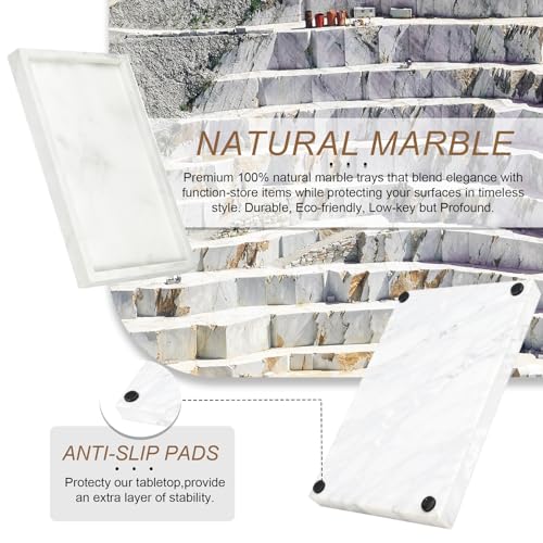 Natural Marble Tray, Stone Tray for Bedroom/Bathroom/Kitchen/Vanity Countertop, Jewelry Tray for Rings Earrings Necklace Bracelet Watch, Room Decor Aesthetic - color: Starry Sky White, size: 11.8" x 7.9" x 1.2"