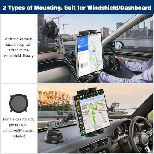 Tablet Mount for Truck, Car Tablet Holder Heavy Duty Super Suction Cup/Adhesive Base iPad Stand for Dash Windshield Wall Vehicle Desk, 360° Metal Bracket for 4.7-12.9" iPad Pro/Air/Mini/Galaxy