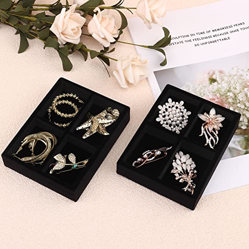 DesignSter Small Jewelry Tray-Ring Organizer 2PCS Premium Velvet Rings Earrings Display Tray Storage Insert Holder for Jewelry Box, Drawer, Dresser (4 Grids, Black) - color: Black, size: 4 Grids