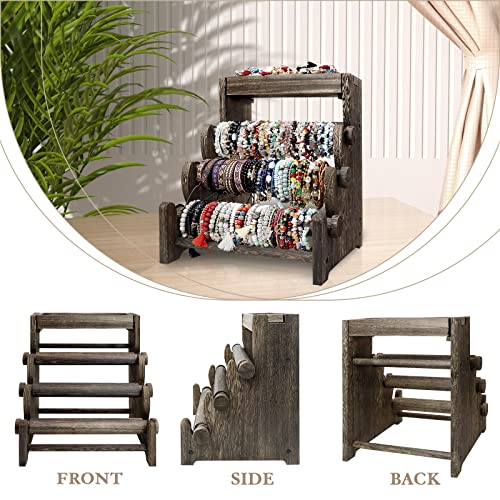 LadyRosian 4 Tier Wooden Bracelet Holder, Bangle Watch Necklace Display Storage Jewelry Holder Stand Display Organizer (Brown-box) - color: Brown 4-Tier Box