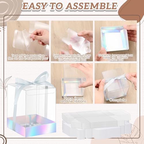 Cunno 36 Set 3.5 x 3.5 x 4.3 in Candle Gift Package Valentine's Transparent Box 4-18 oz Handmade Tealight Candle Holder Paper Bottom Ribbon for Wedding Baby Shower Party Mug(Silver) - color: Silver