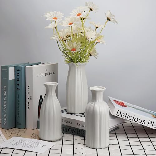 White Ceramic Vase 7 inch Small Vase Set can be Used as Bedroom Study Living Room Dining Table Home Decoration Suitable for Wedding Flower Arrangement Design Bohemian Style (HPBY-3PCS) - color: Hpby-3pcs