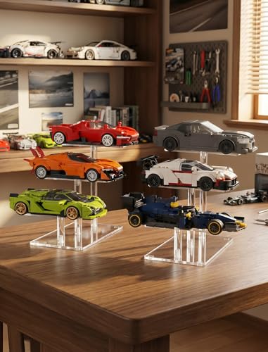NiHome Acrylic Stand for Lego Speed Champions Display 3 Layer, Lego Car Display Case with 6 Cars Capacity, Figurine Display Shelf Riser for Collectibles & Room Decor, Perfume Riser Holder, 2 Pack
