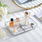 Dobbyby Vanity Tray Makeup Organizer Cosmetics Storage Bathroom Skincare Organizer Countertop Display Rack in Dresser Stainless Steel Shelf Marble Print Ceramic Trays - color: 1 Tier-sliver