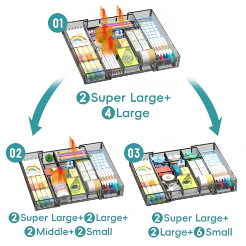 2 Pack Expandable Desk Drawer Organizer Tray with 10 Adjustable Compartments Metal Mesh Office Drawer Organizer for Home, School Supplies, Makeup Vanity & Jewelry (Black) - color: 2 Pack Black