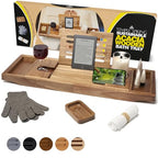 Temple Spring Acacia Wood Bathtub Tray Caddy for Tub — Expandable Bath Tray with Solid Book Stand Wine Holder and Non-Slip Pads — Includes Soap Dish and Spa Accessories — Luxury Hardwood Bath Gift Set - color: Acacia Wood